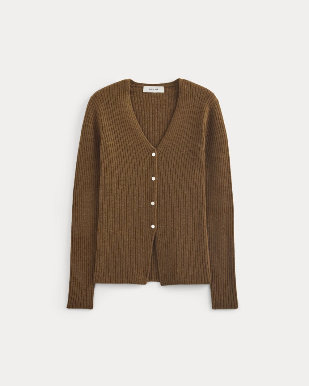 Cashmere Ribbed V-Neck Cardigan | Heathered Toffee - Image 2