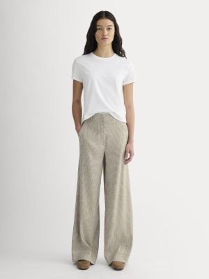 The Wide-Leg Pant in Stretch Linen | Deep Taupe Mini Gingham