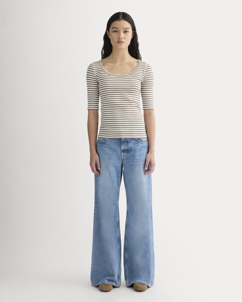 The Luxe Rib Scoop-Neck Tee | Bone / Deep Taupe - Image 3