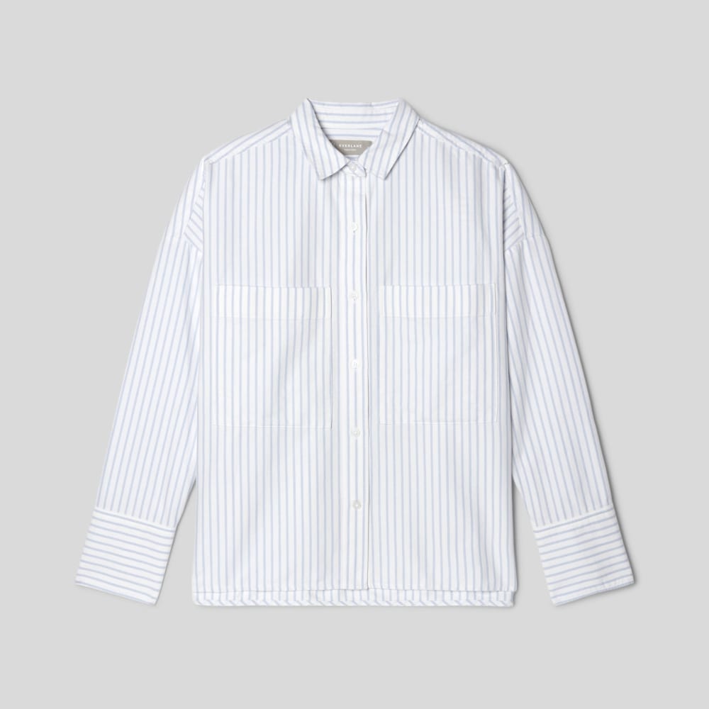 The Boxy Oxford | White / Periwinkle Mini Stripe - Image 2