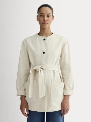 The Long Denim Barrel Jacket | Garment-Dyed Sand