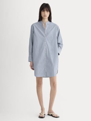 The Relaxed Shirt Dress in Ultrasoft Cotton | Bone / Mazarine Blue