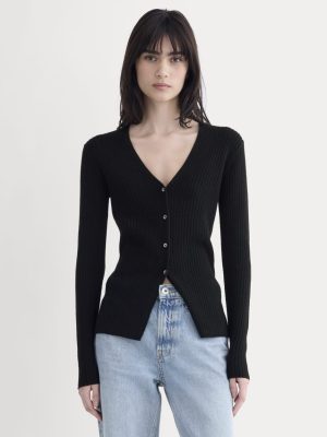 Cashmere Ribbed V-Neck Cardigan | Black