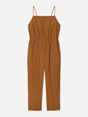 The Linen Shoestring Jumpsuit | Tawny Brown