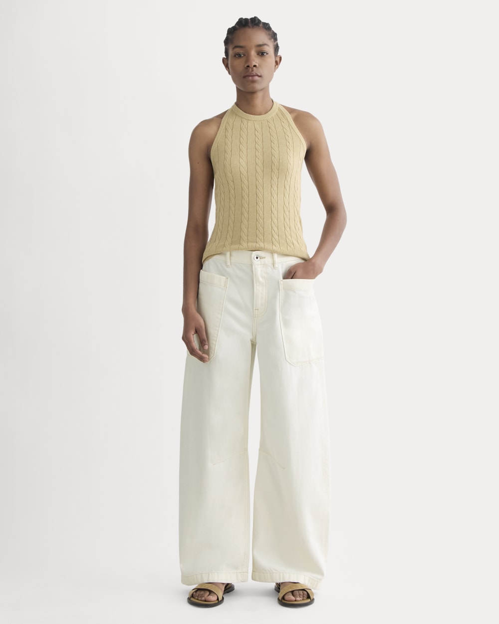The Cable Halter in Cotton Cashmere | Classic Khaki - Image 3