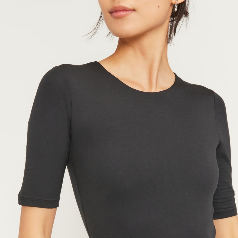 The Short-Sleeve Crew Neck Bodysuit | Black | Thong - Image 5