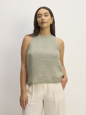 The Linen High-Neck Tank | Sage Green