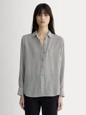 The Must-Have Shirt in Washable Silk | Black Micro Stripe