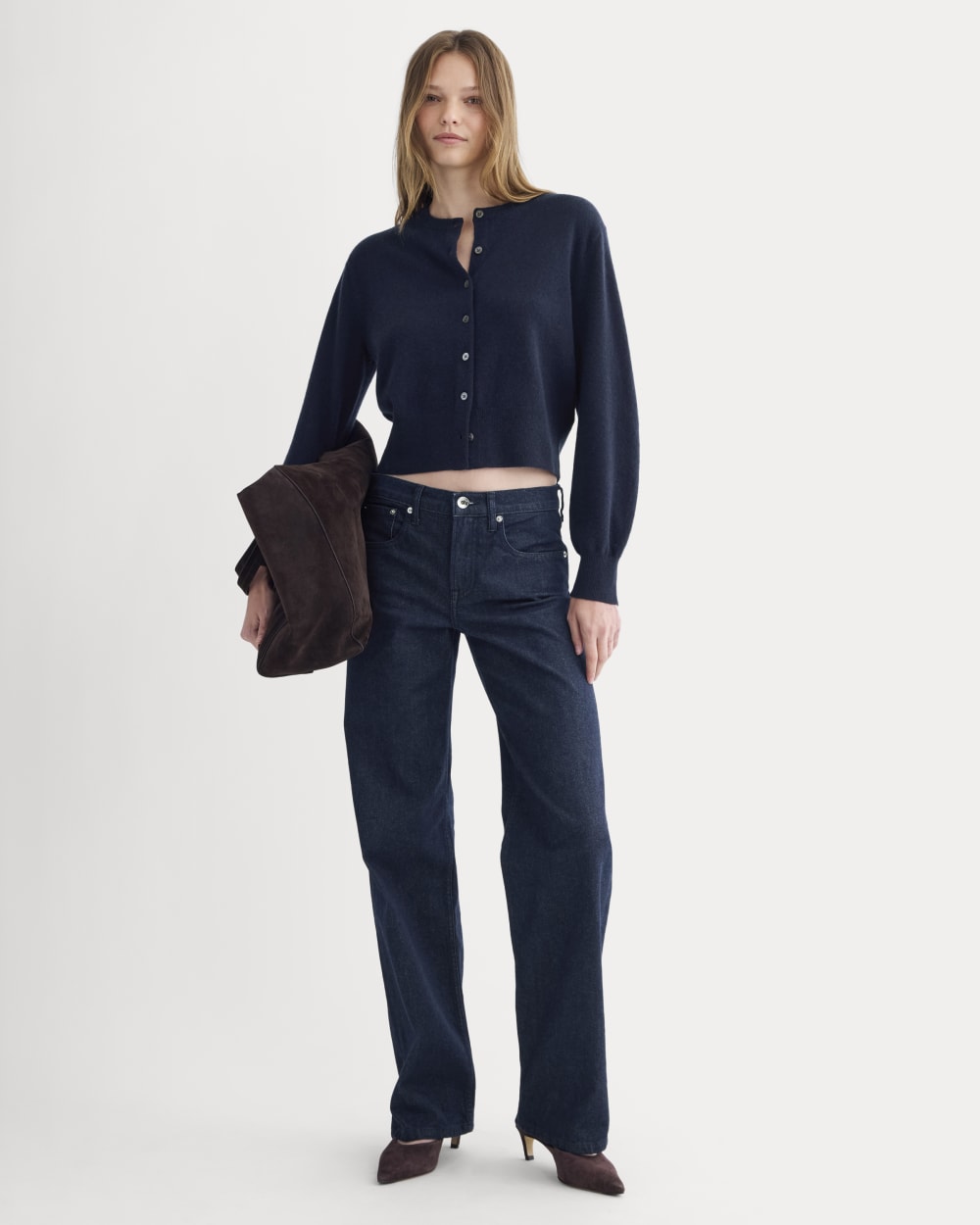 Cashmere Cropped Cardigan | Navy - Image 3