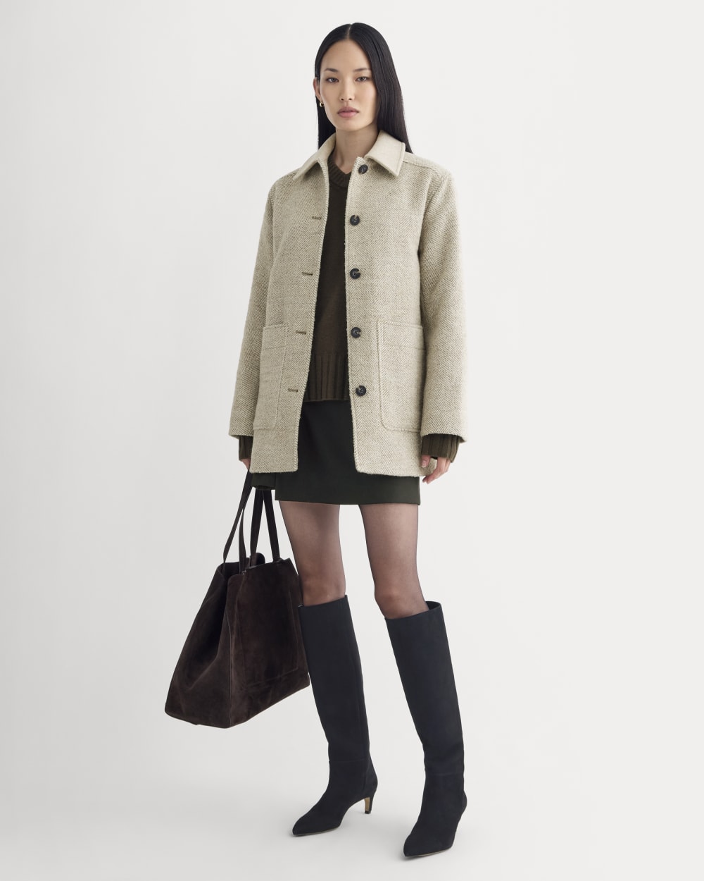 Italian Car Coat | Taupe Herringbone - Image 3