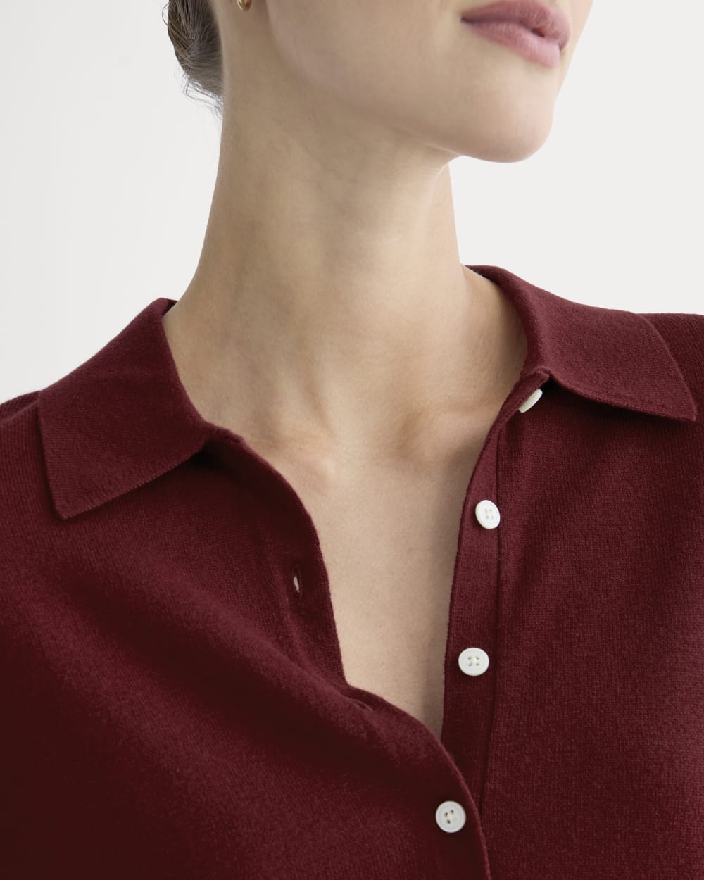 Oversized Polo Sweater in Cotton Merino | Deep Red - Image 4