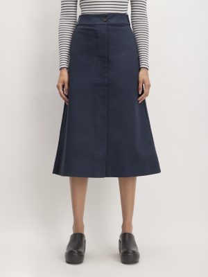 The Structured Cotton A-Line Skirt | Navy