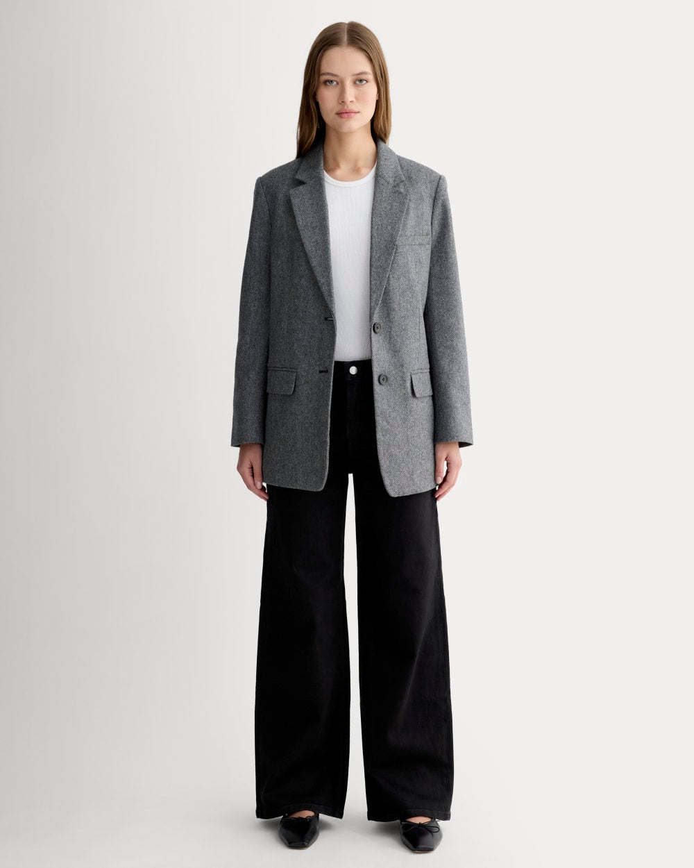The Oversized Blazer in Wool | Grey Herringbone - Image 3