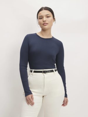 The Luxe Rib Long-Sleeve Crew | Navy