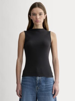 The Luxe Rib Funnel-Neck Tank | Black