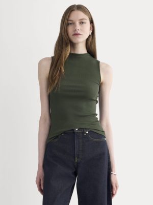 The Luxe Rib Funnel-Neck Tank | Dark Forest