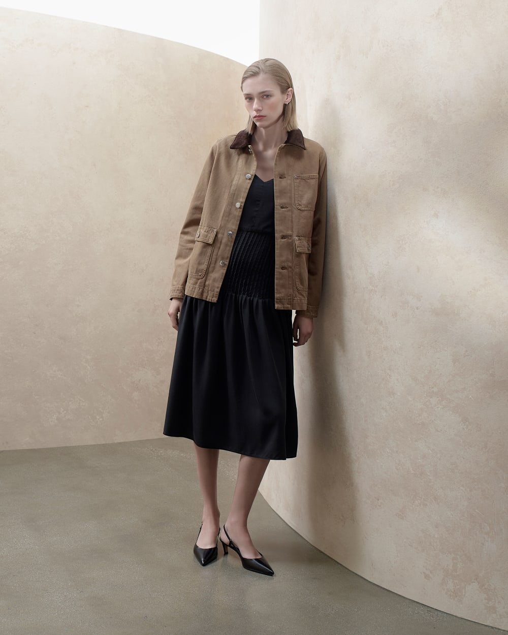 The Pleated Slip Dress in Butterlite | Black - Image 6