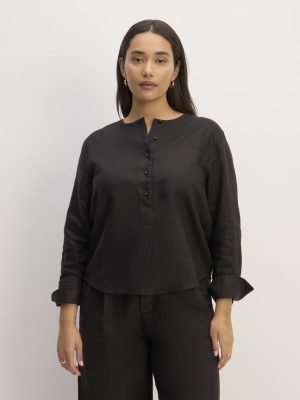 The Popover Shirt in Linen | Black