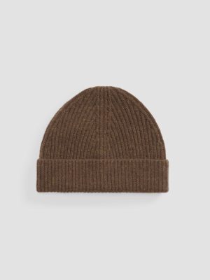 The Cashmere Fine Rib Beanie | Heather Cocoa