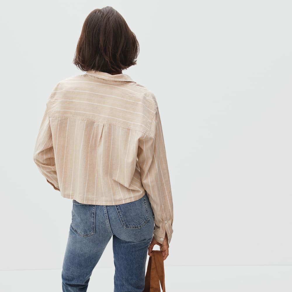 The Way-Short Shirt in Silky Cotton | Golden Brown / White - Image 4