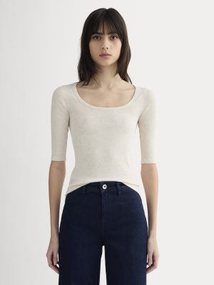 The Luxe Rib Scoop-Neck Tee | Heathered Oat