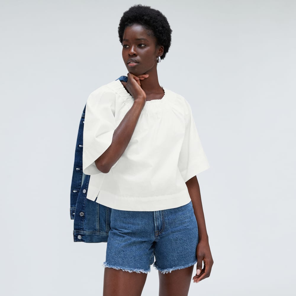 The Seersucker Gathered Tee | White - Image 5