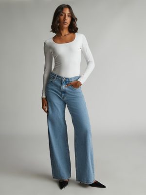 The Long-Sleeve Supima® Square-Neck Bodysuit | White | Thong