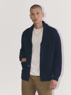 The Felted Merino Shawl Collar Cardigan | Deep Navy