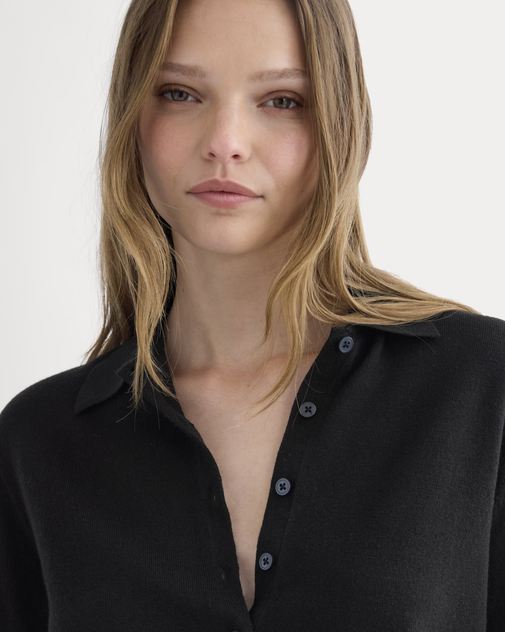 Oversized Polo Sweater in Cotton Merino | Black - Image 4