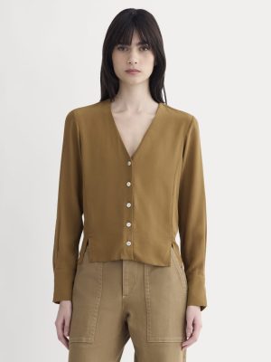 The V-Neck Blouse in Washable Silk | Toffee