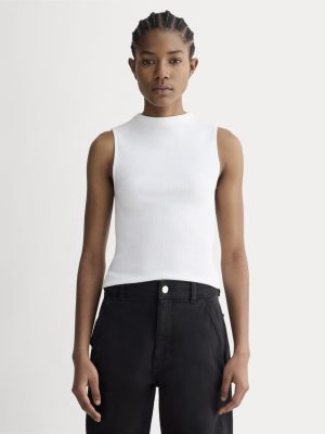 The Luxe Rib Funnel-Neck Tank | White