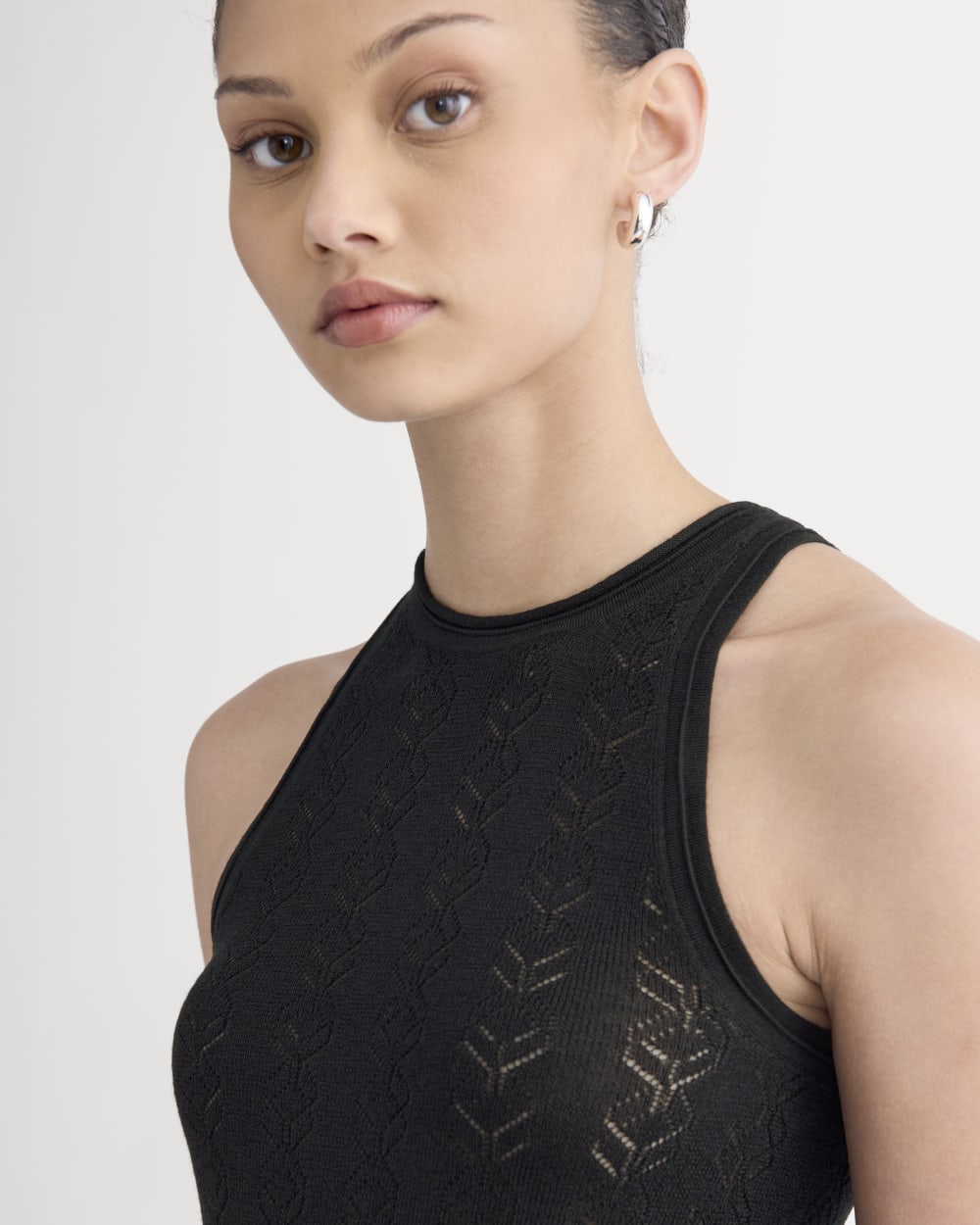 The Pointelle Racerback Tank in Ultrafine Merino | Black - Image 4