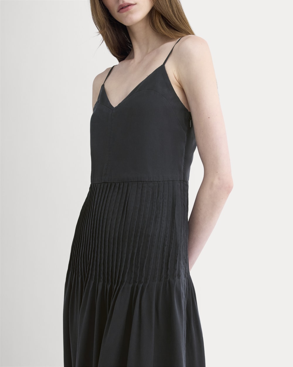 The Pleated Slip Dress in Butterlite | Black - Image 3