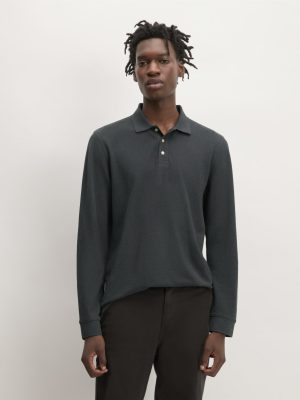 The Long-Sleeve Pique Polo | Heathered Graphite