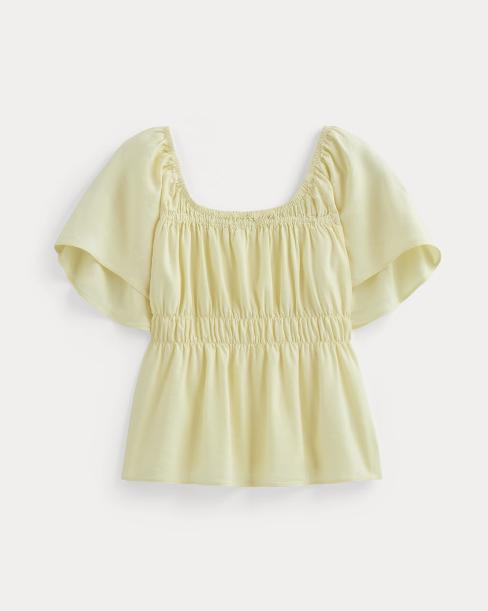 The Flutter-Sleeve Top in Stretch Linen | Light Yellow - Image 2