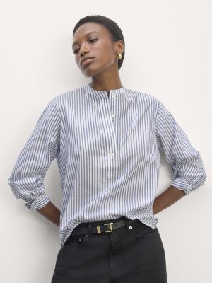 The Henley Shirt in Silky Cotton | White / Bellwether Blue