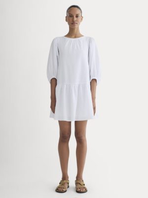The Gauze Puff-Sleeve Mini Dress | White