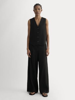 The Wide-Leg Pant in Stretch Linen | Black