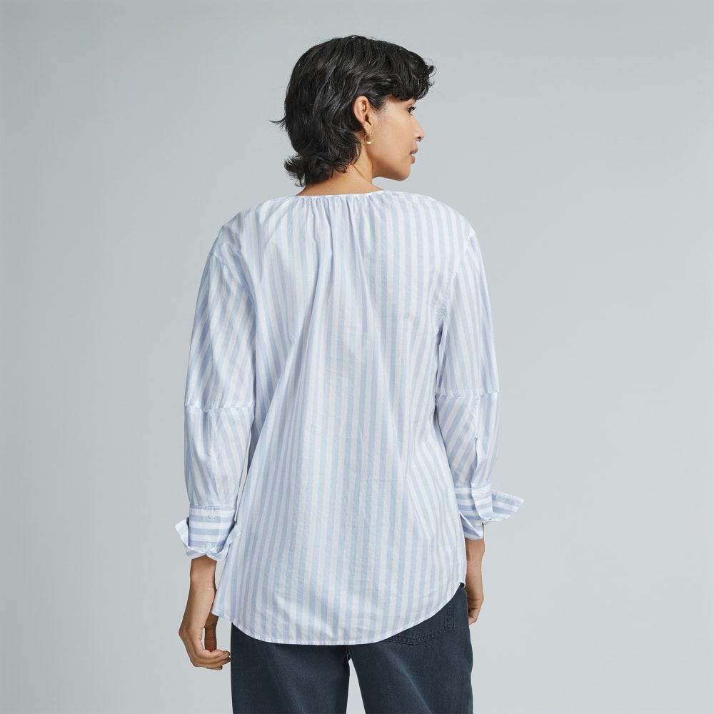 The Silky Cotton Balloon Sleeve Top | Periwinkle / White - Image 3