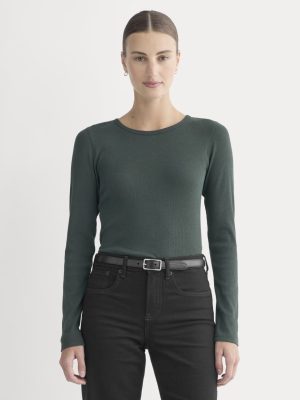 The Luxe Rib Long-Sleeve Crew | Heathered Dark Sea