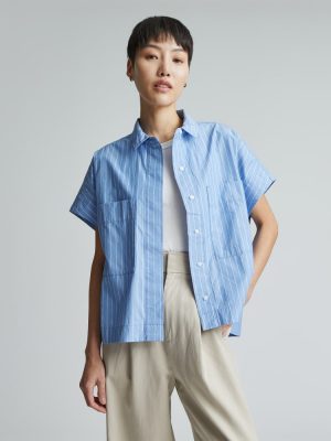 The Short-Sleeve Box Shirt |  Mariner Blue / White