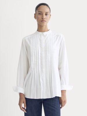 The Pleated Shirt in Silky Cotton | White