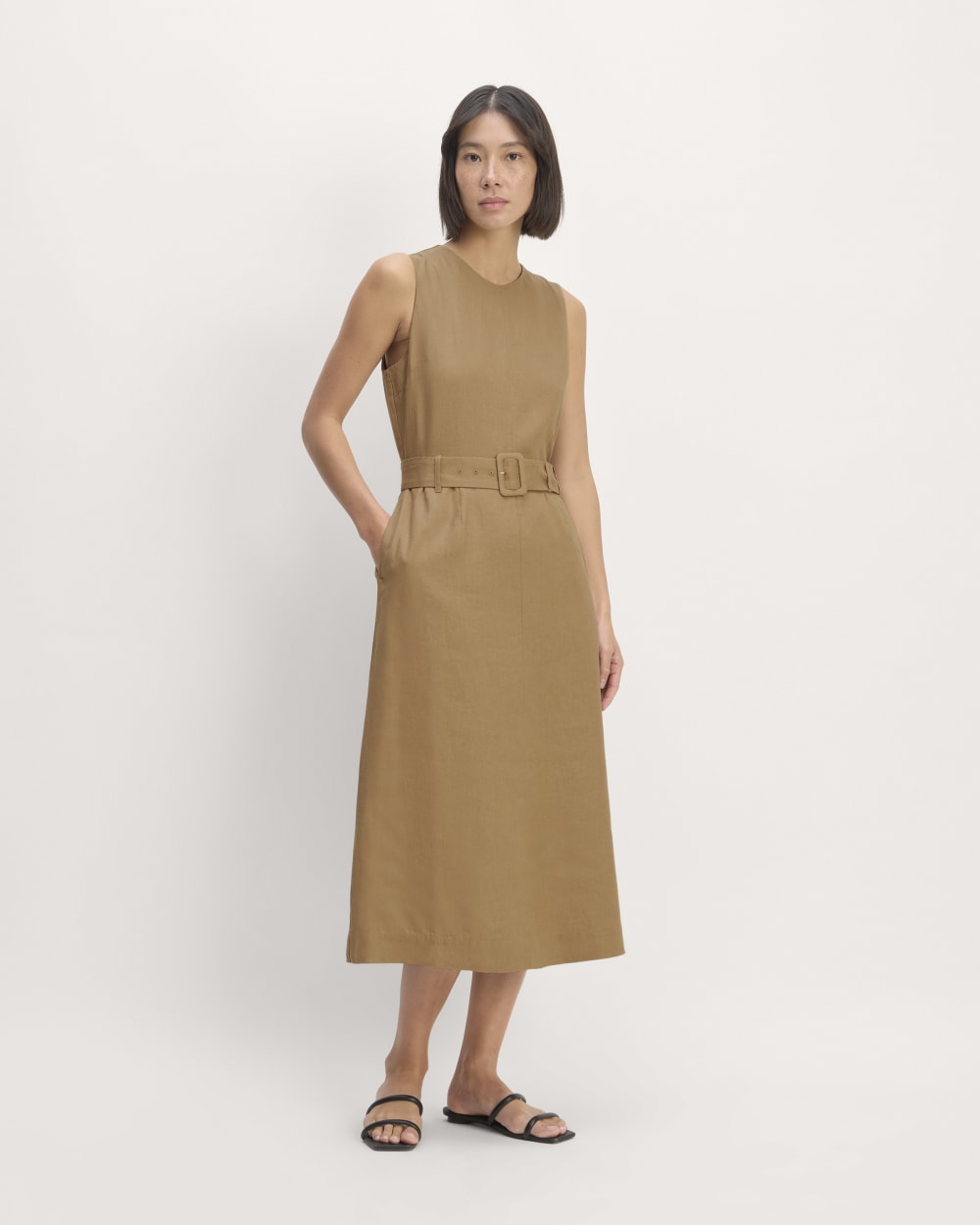 The Linen Belted Midi Dress | Tiger's Eye - Image 3