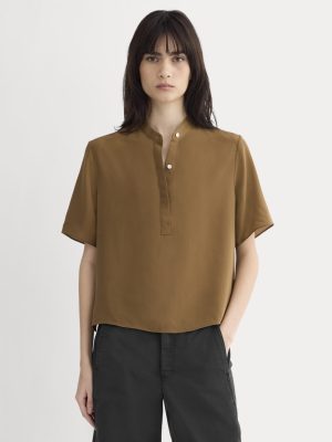 The Popover Top in Washable Silk | Toffee