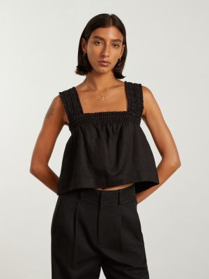 The Smocked Linen Cami | Black