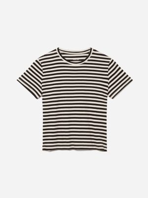 The Box-Cut Tee in Essential Cotton | Sandstone / Black | No Pocket