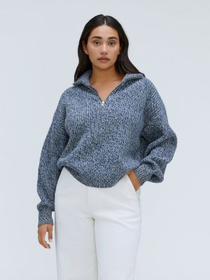 The Half-Zip Sweater in Luxe Merino | Dark Mallard / Oat Twist