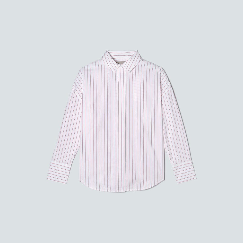 The Oversized Poplin Shirt | Equestrian Red / White - Image 2