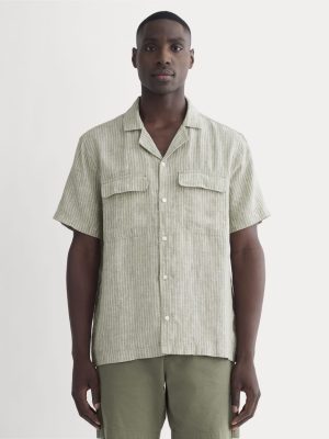The Resort Shirt in Linen | Oil Green / White