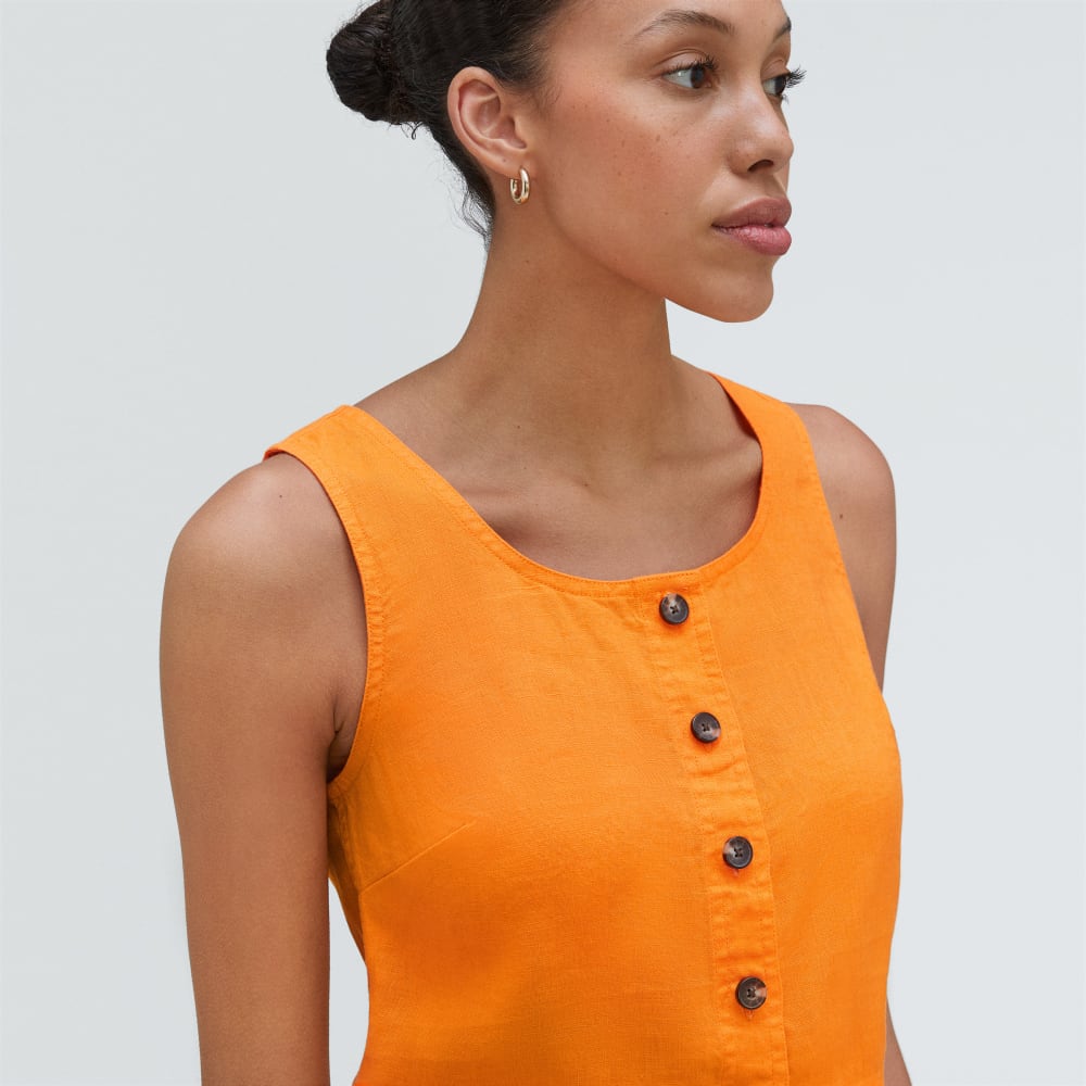 The Linen Button-Front Crop Tank | Turmeric - Image 4